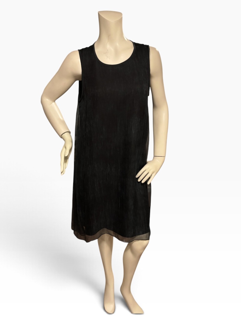 Eileen Fisher Crushed Silk Sleeveless Black Dress, Medium